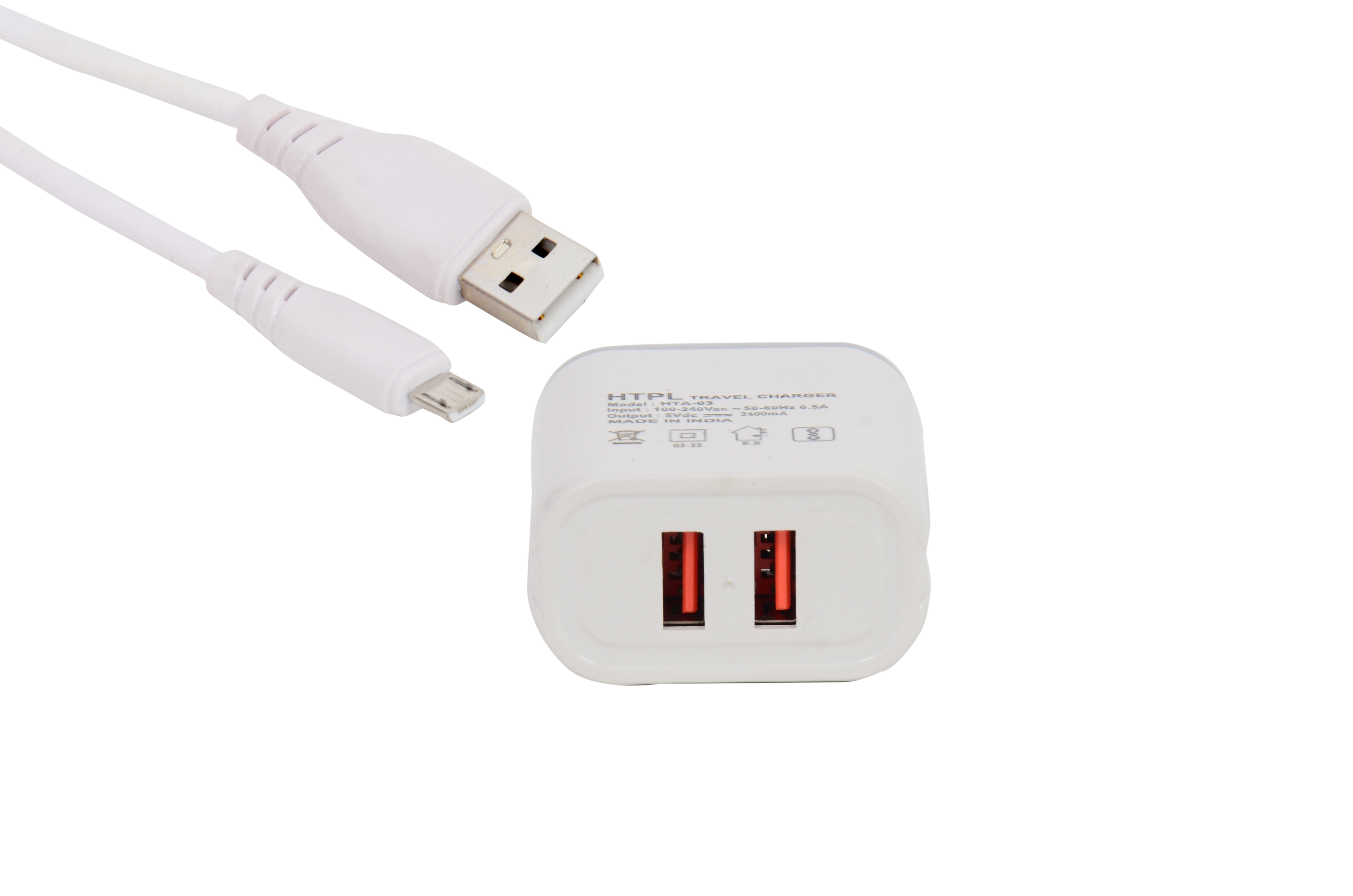 Power Adaptor  Output - 5v~2.4A Dual output with Micro Cable